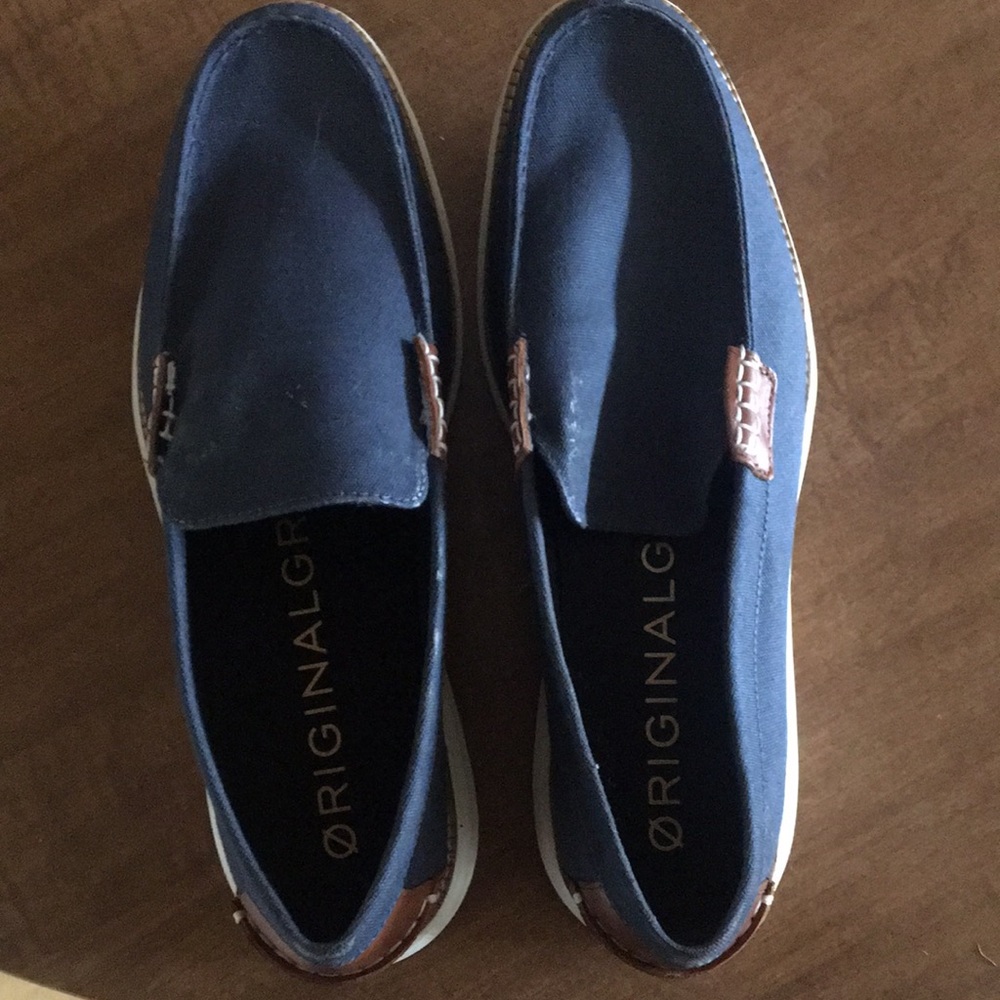 Cole Hahn Grand Os blue and brown slip on shoes